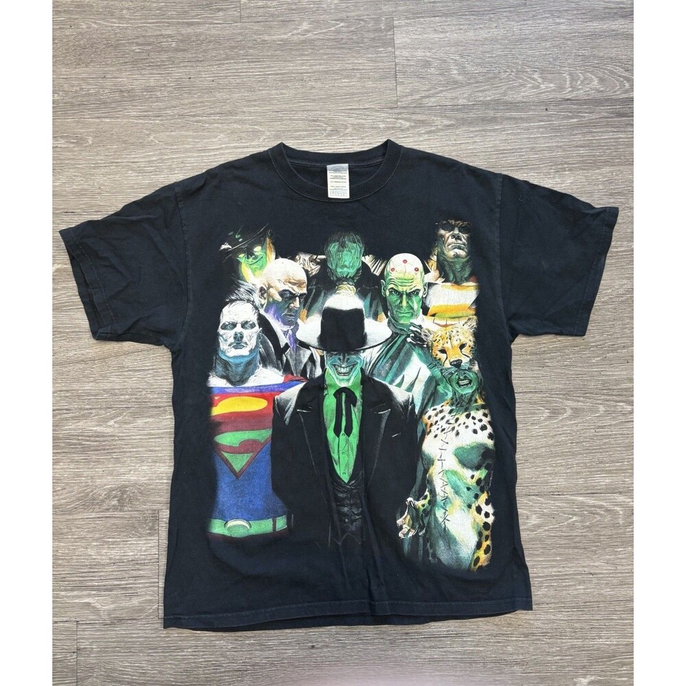 Vintage DC Comics AOP Alex Ross Artwork of Various Supervillains T-Shirt Size LG